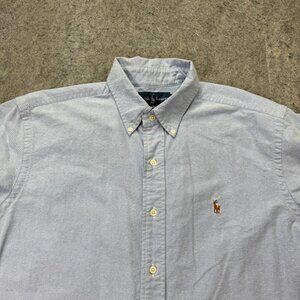 Ralph Lauren Oxford Shirt Men L Blue Short Sleeve OCBD Classic Fit Solid 50"